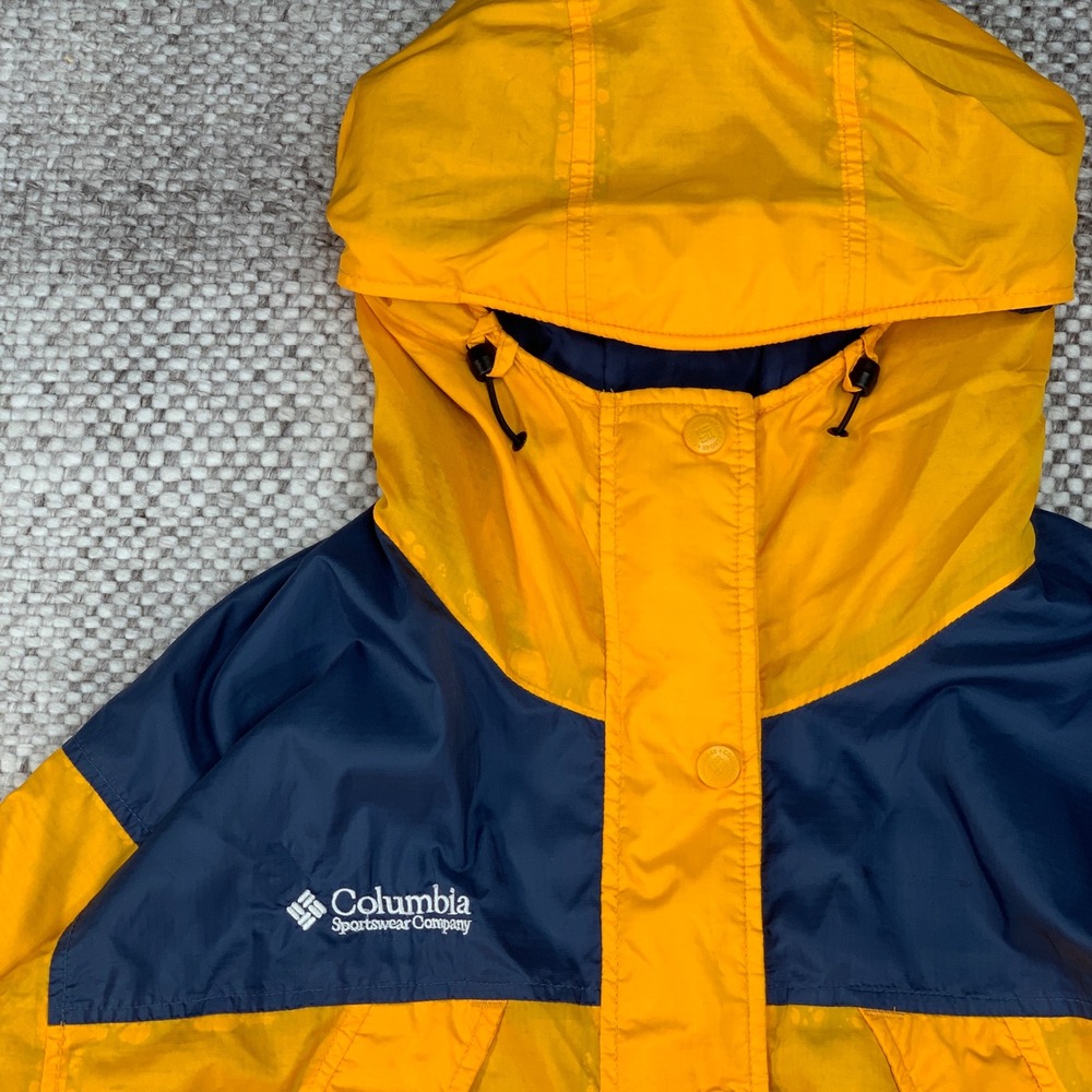 Women's Columbia Omni-Tech Colorblock Rain Jacket Yellow Navy Size M Packable